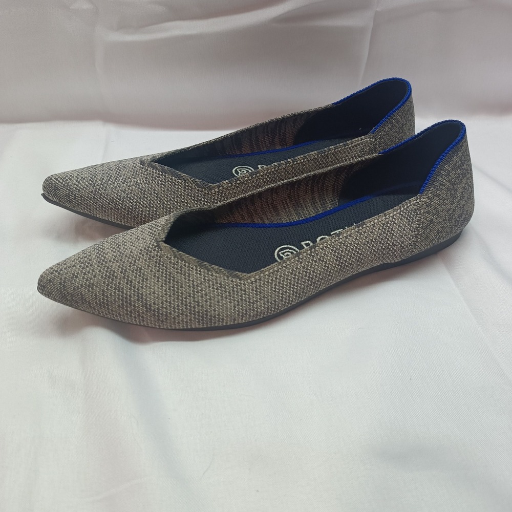 Rothys‎ The Point Slate Tweed Flats Womens 7 Pointed Toe Knit Shoes Grey Brown